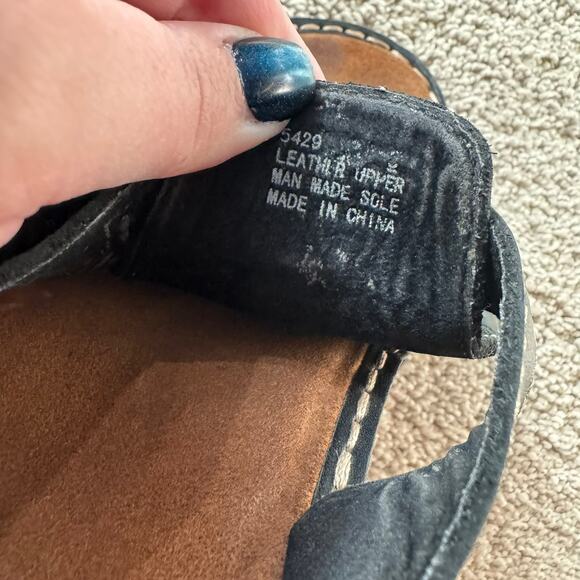 Minnetonka Black Leather Platform Slides Slip On Sandals Women's Size 9 Open Toe - Picture 10 of 11